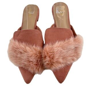 Aldo womens flats size 9 40 pink faux suede faux fur pointy toe slip on mules